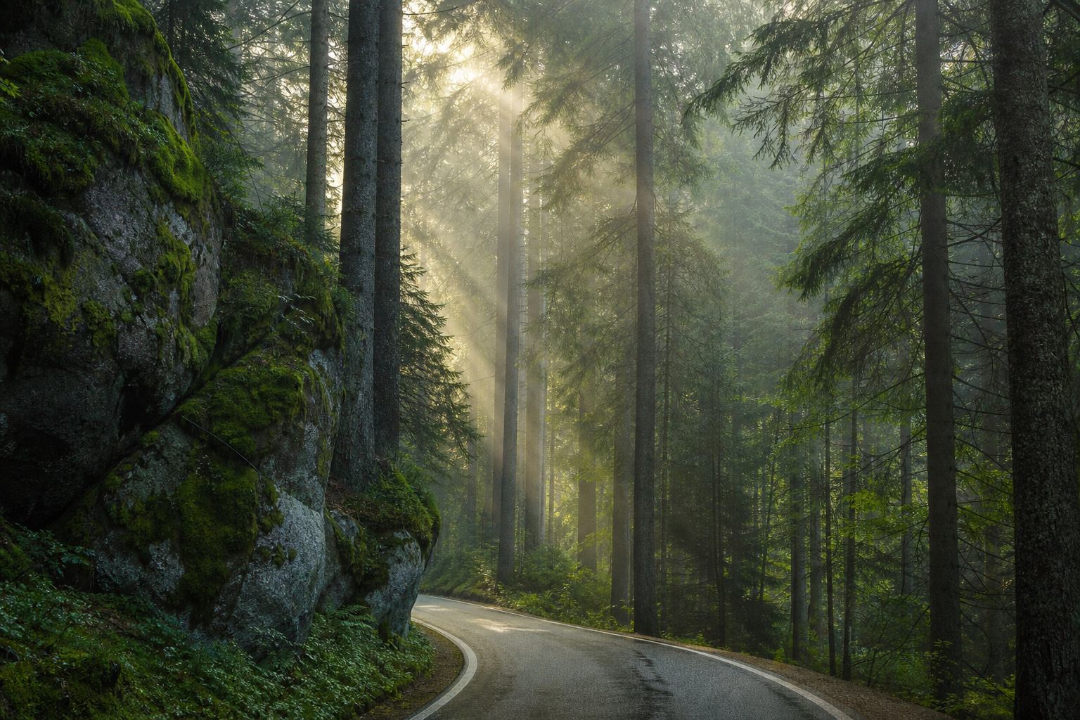 Nadelwald im Schwarzwald mit Morgennebel